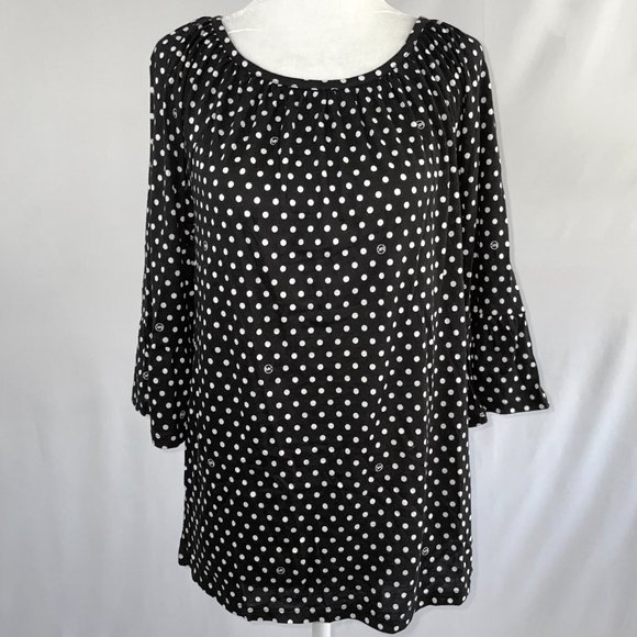 New Michael Kors Logo Polka Dot Print Flare Sleeve Top Black White Size Small - Picture 5 of 16